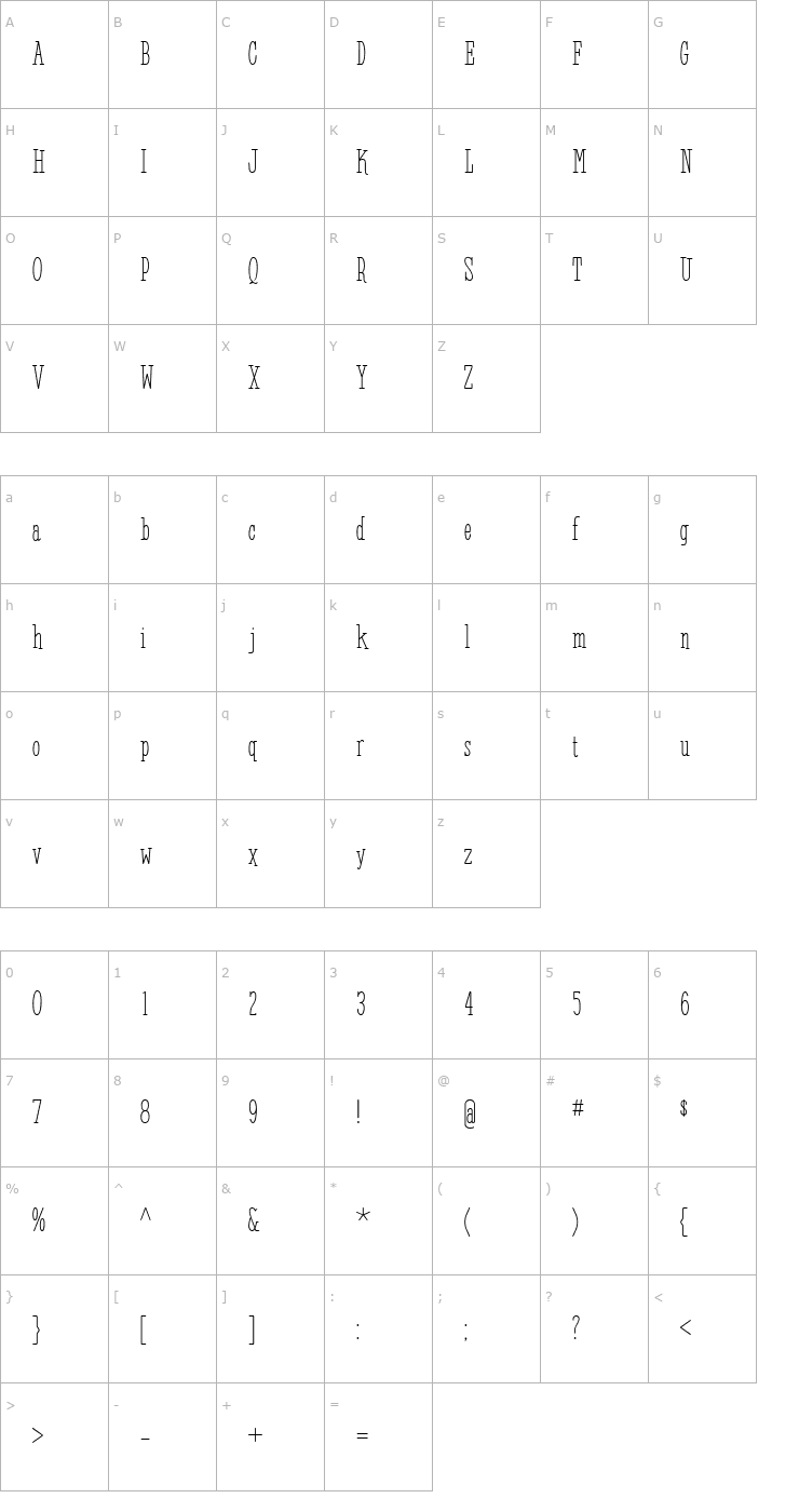 Character Map Westmore BV Font