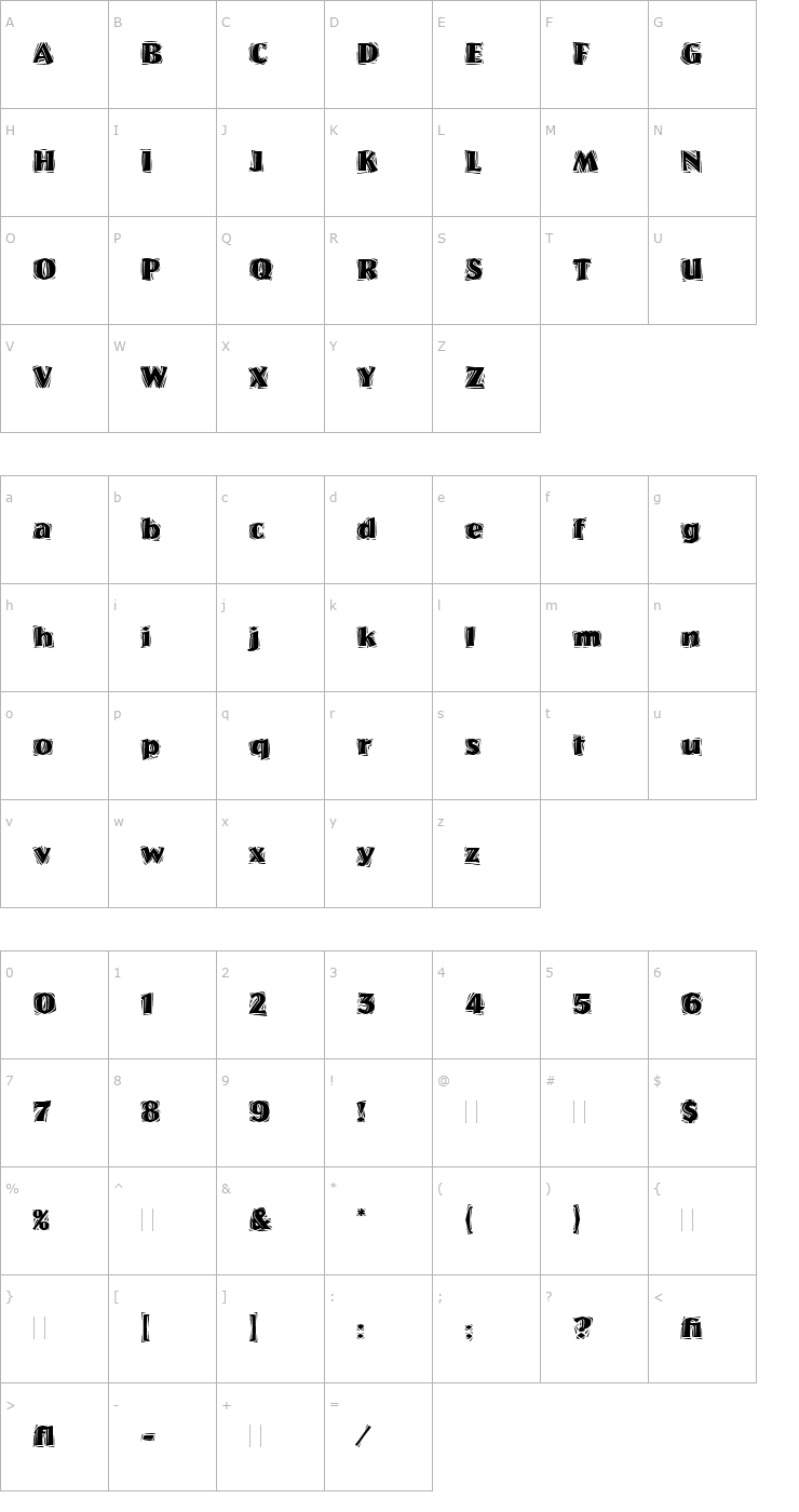 Character Map Westwood LET Plain1.0 Font