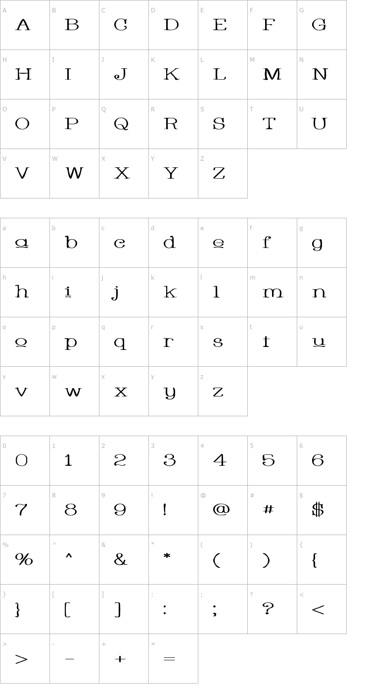 Character Map Whackadoo Upper Wide Font