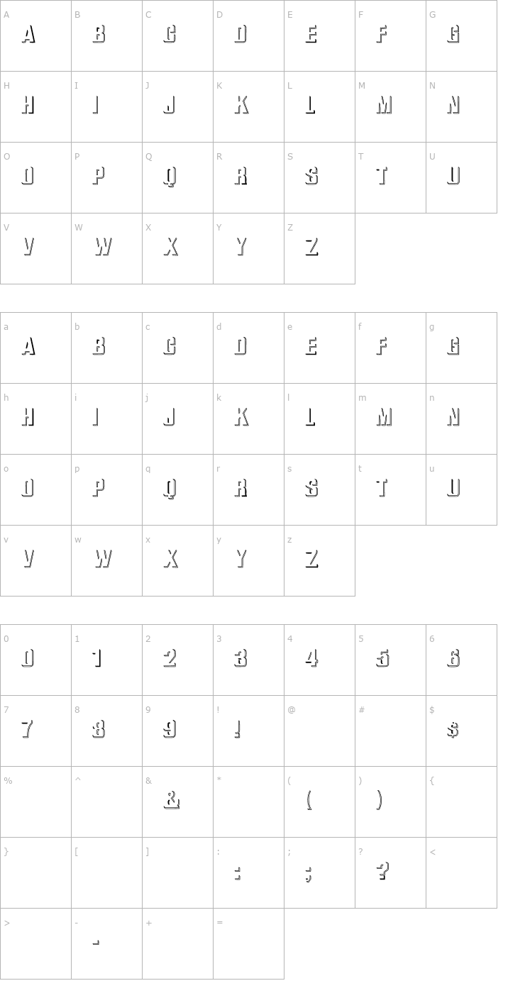 Character Map WhatA-Relief Hollow Font