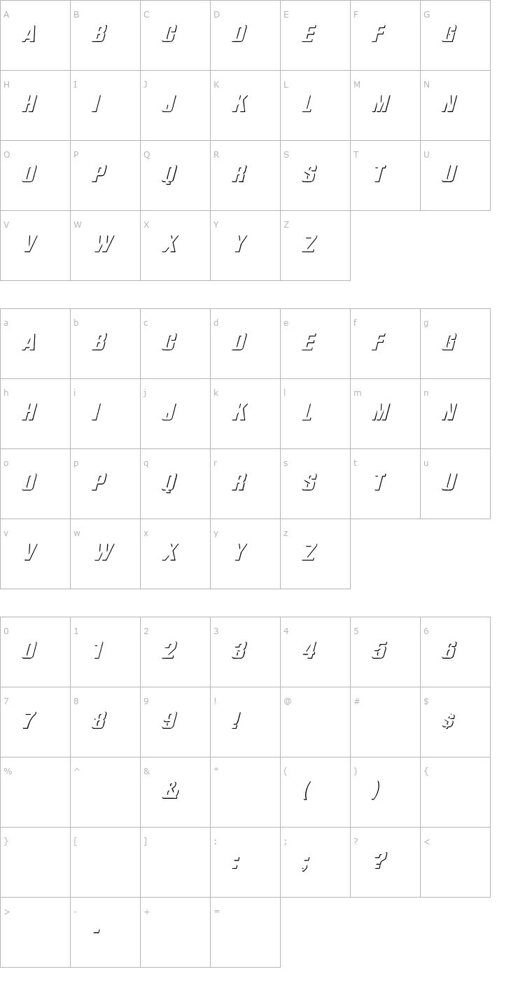 Character Map WhatA-Relief Italic Font