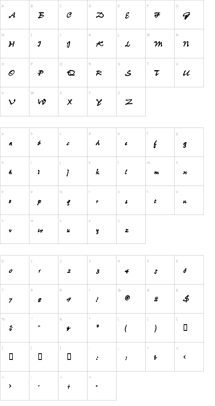 Character Map WheedleSSK Bold Font