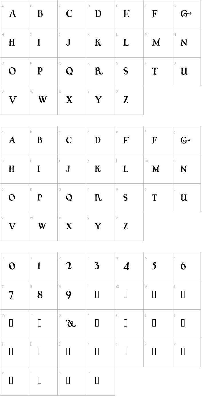 Character Map Whiffy Font