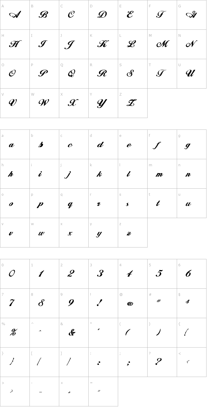 Character Map Whimsi Script SSK Bold Font