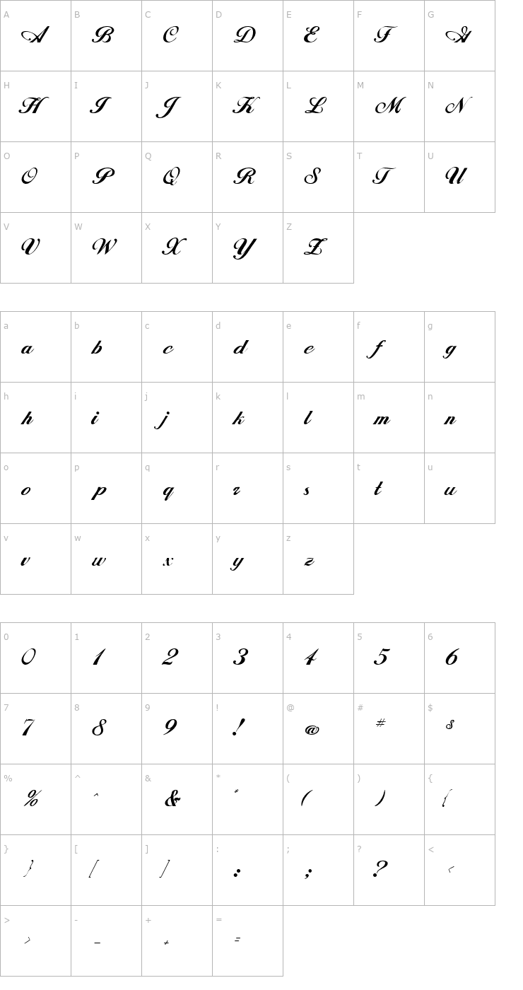 Character Map WhimsiScriptSSK Regular Font