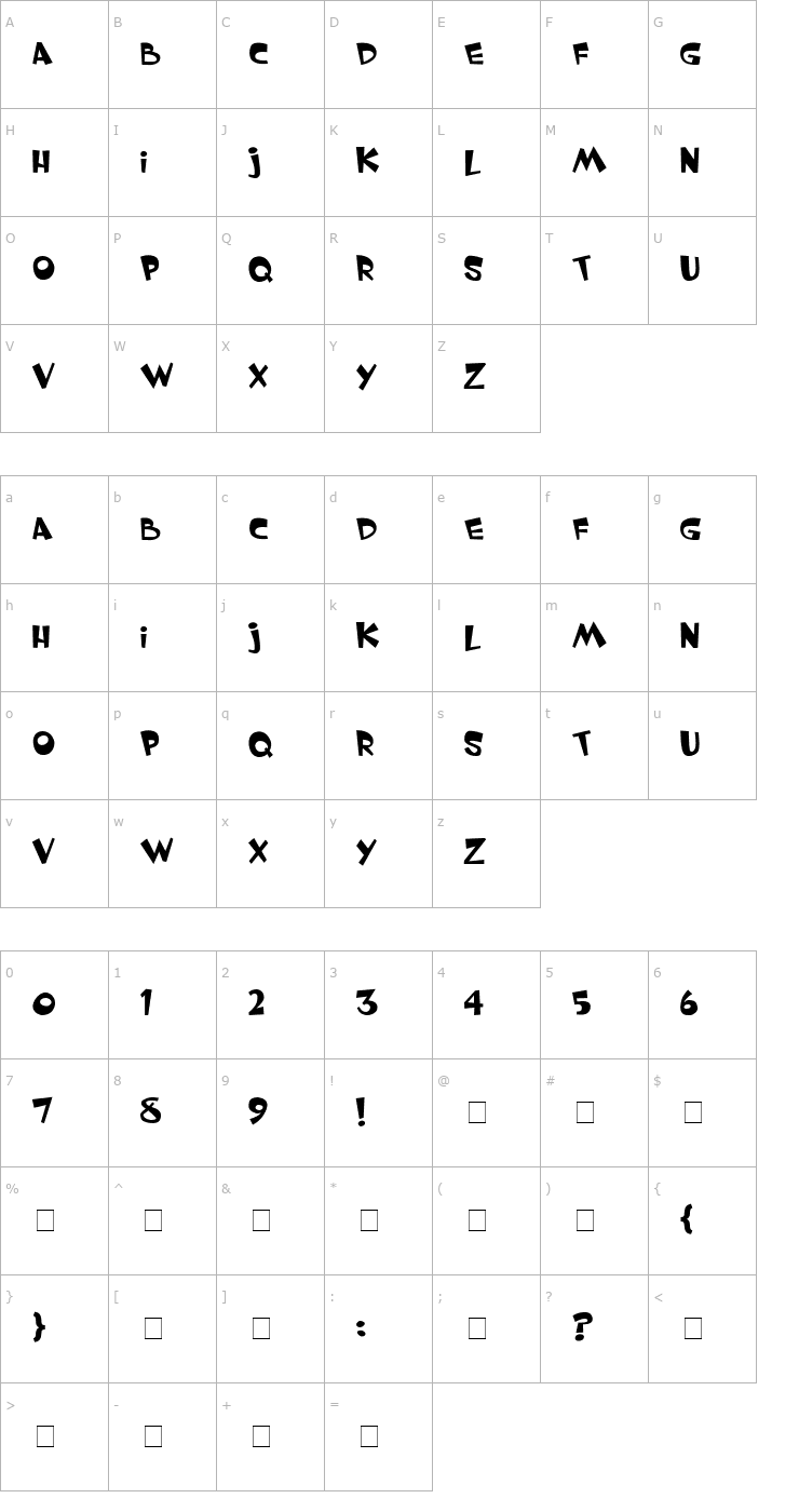 Character Map Whimsy Font