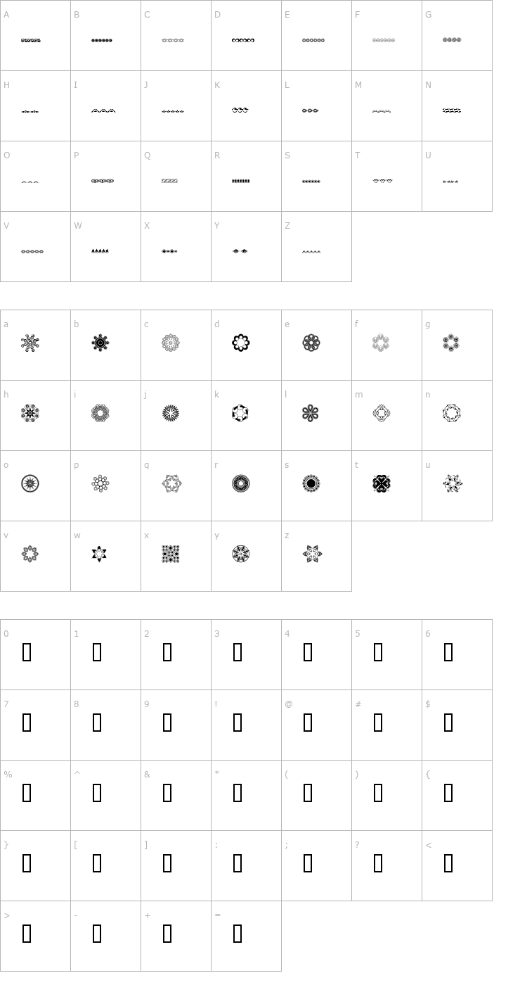 Character Map whirlygigs Font