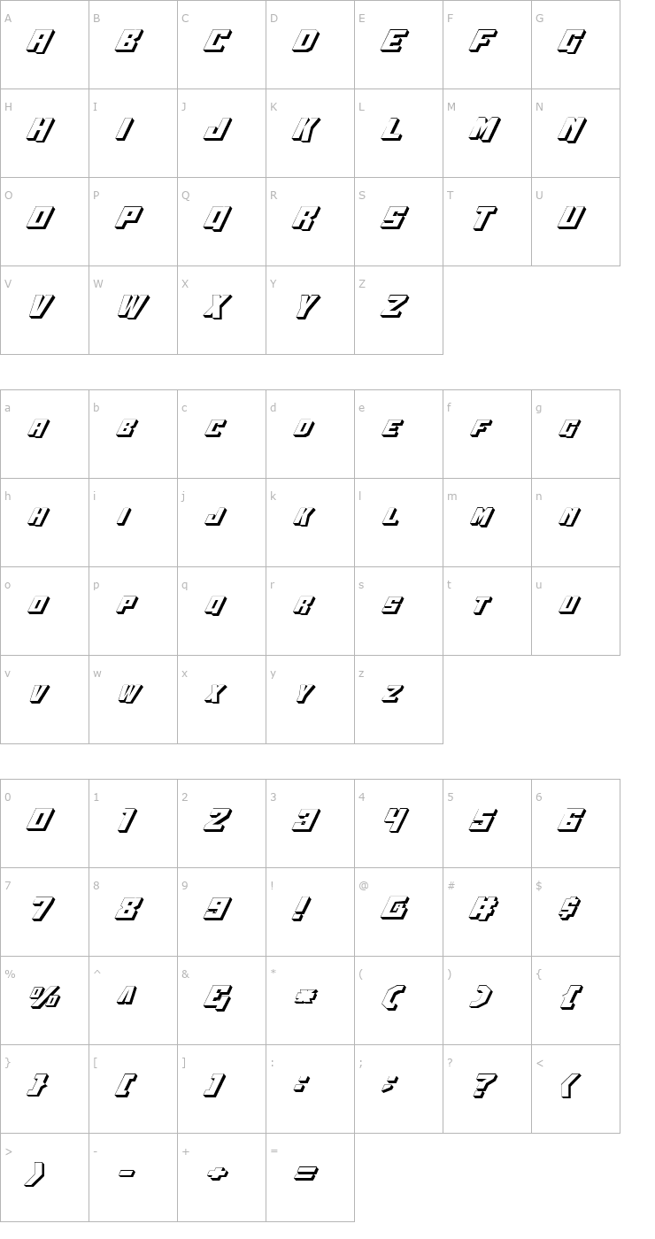 Character Map Whiskey Bravo Victor 3D Font