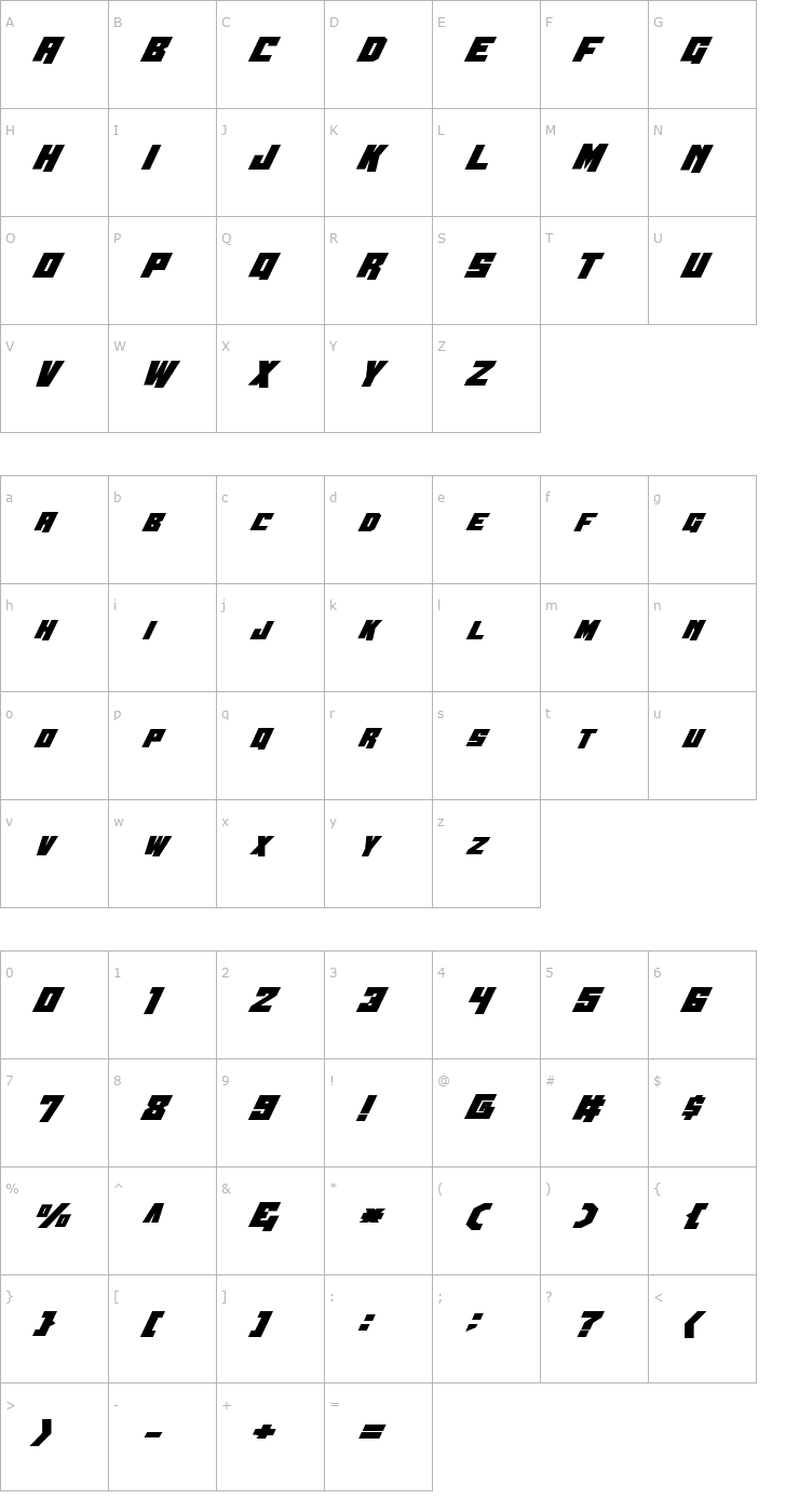 Character Map Whiskey Bravo Victor Bold Font