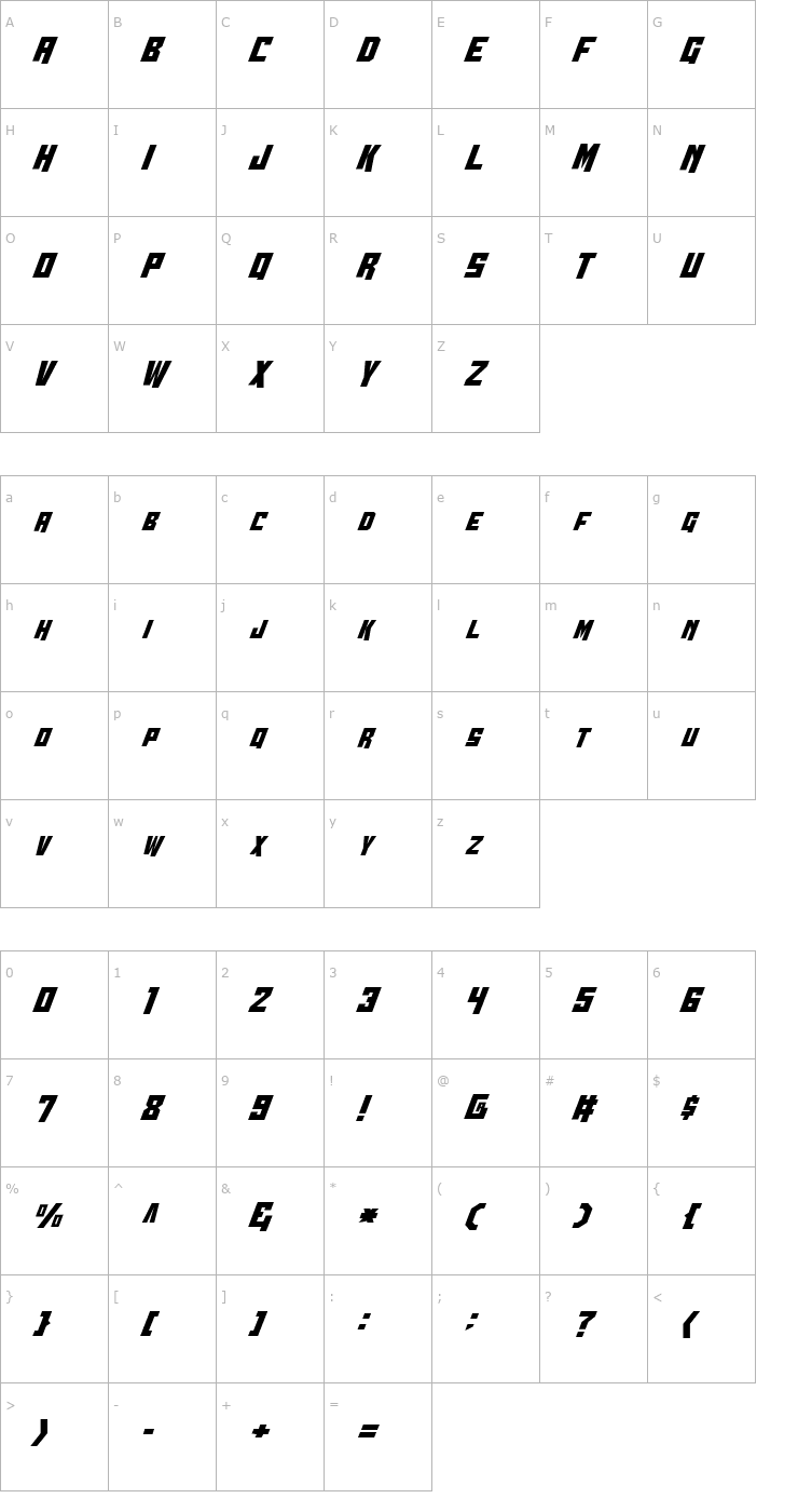 Character Map Whiskey Bravo Victor Condensed Font