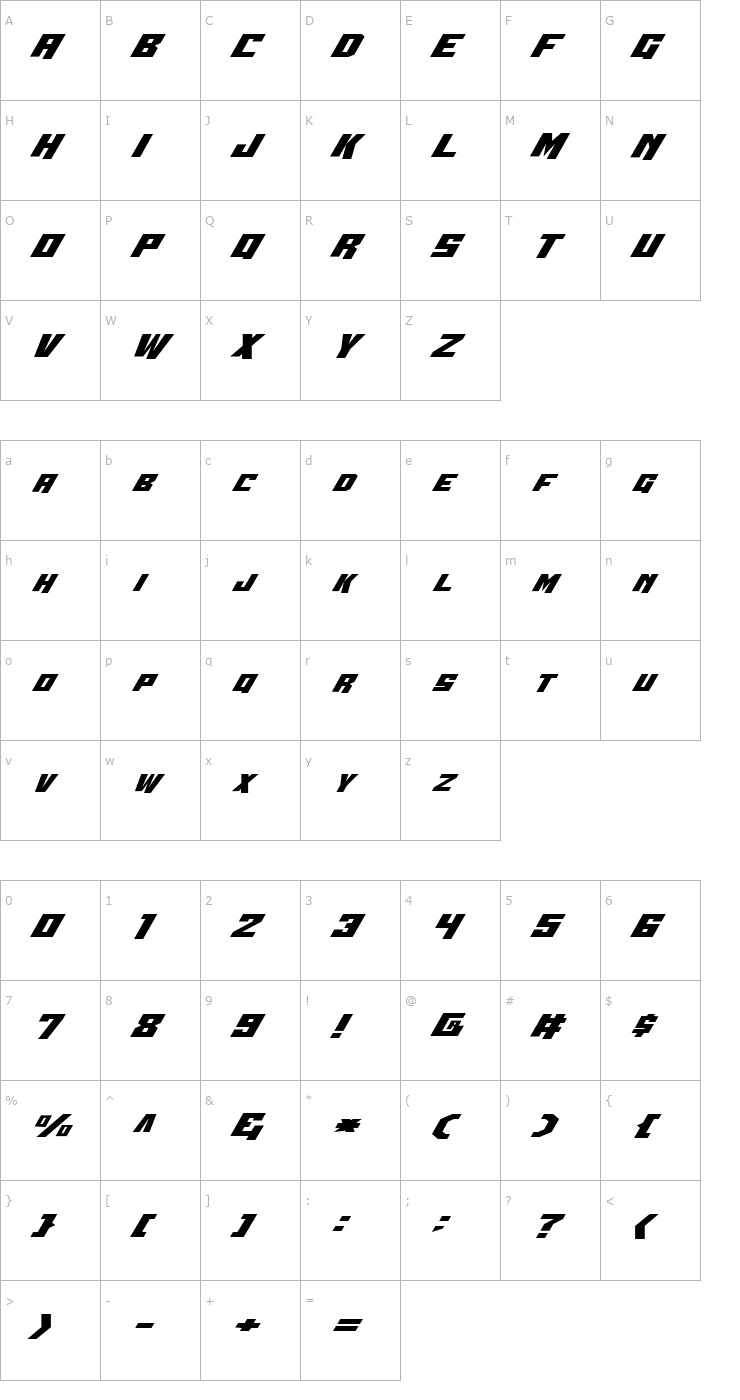 Character Map Whiskey Bravo Victor Expanded Font