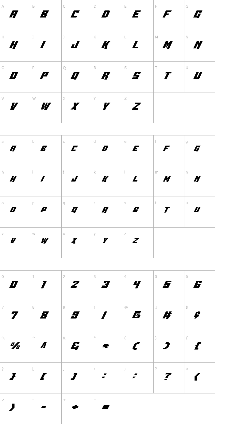 Character Map Whiskey Bravo Victor Font