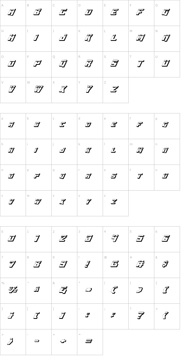 Character Map Whiskey Bravo Victor Laser 3D Font