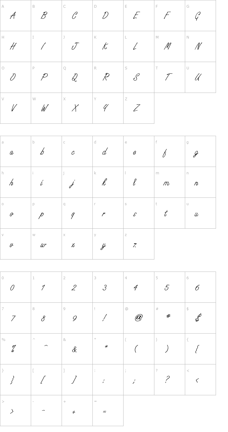 Character Map WhisperWrite Medium Font