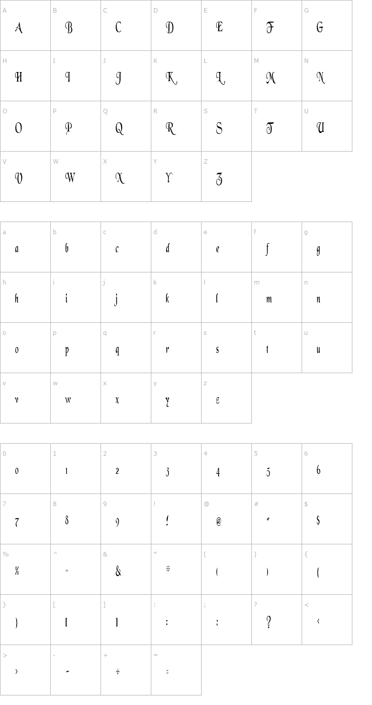 Character Map WHITE Regular Font