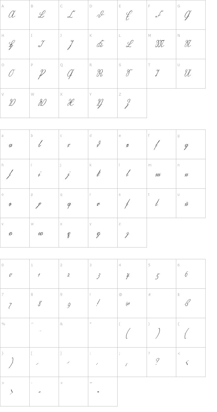 Character Map Wiegel Kurrent Medium Font