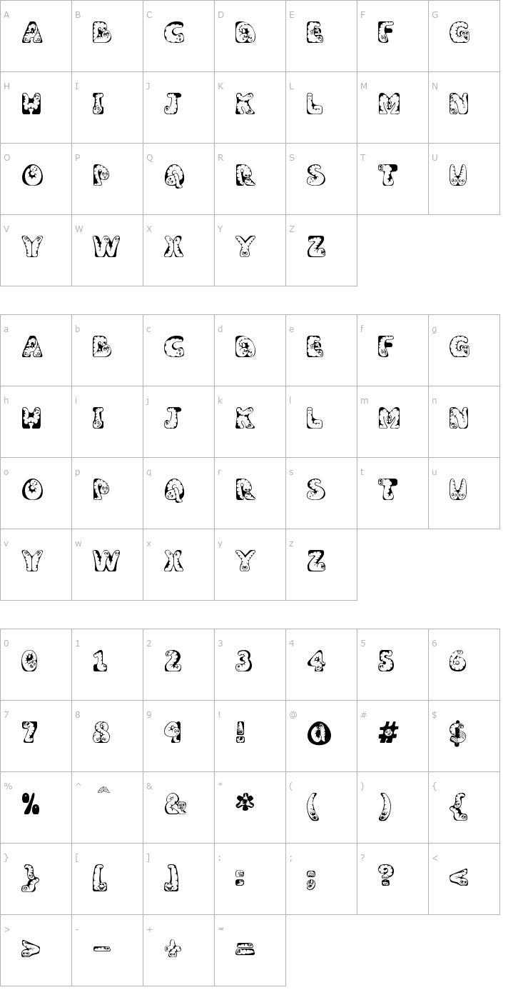 Character Map Wiggles Font