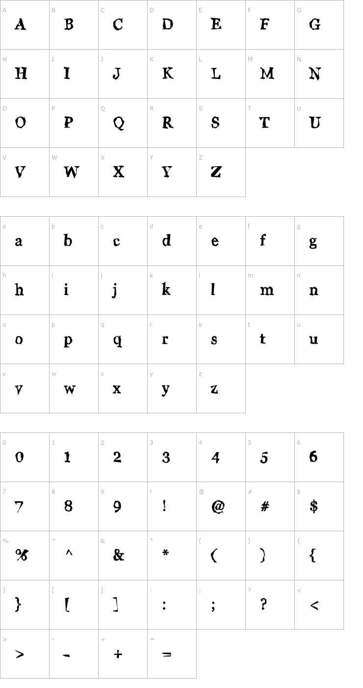 Character Map Wiggly Font