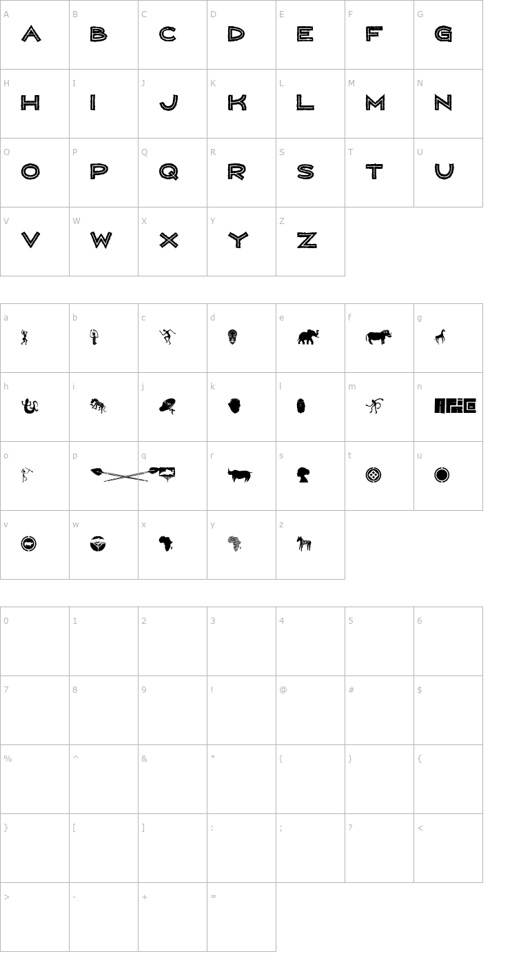Character Map Wild Africa Font
