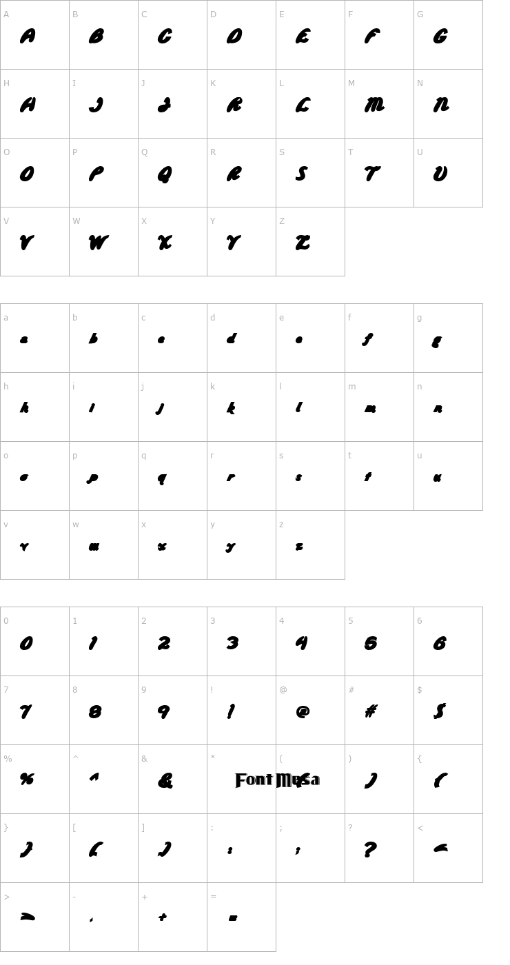 Character Map Wild Ride Back Fill Font