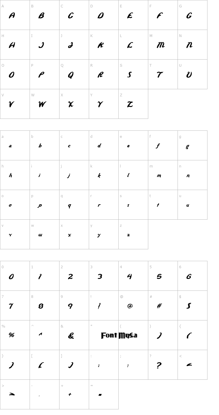 Character Map Wild Ride Font