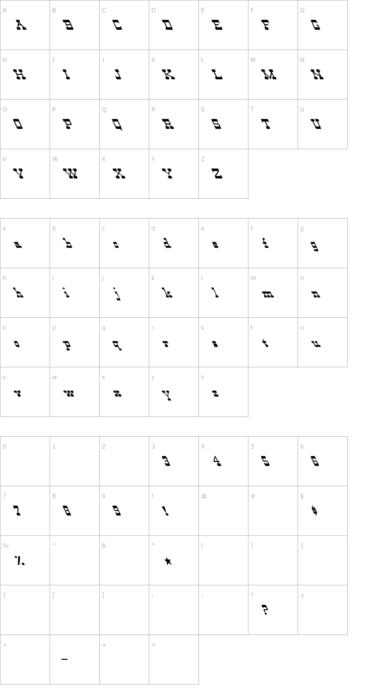 Character Map Wild West Normal Extreme Lefti Font