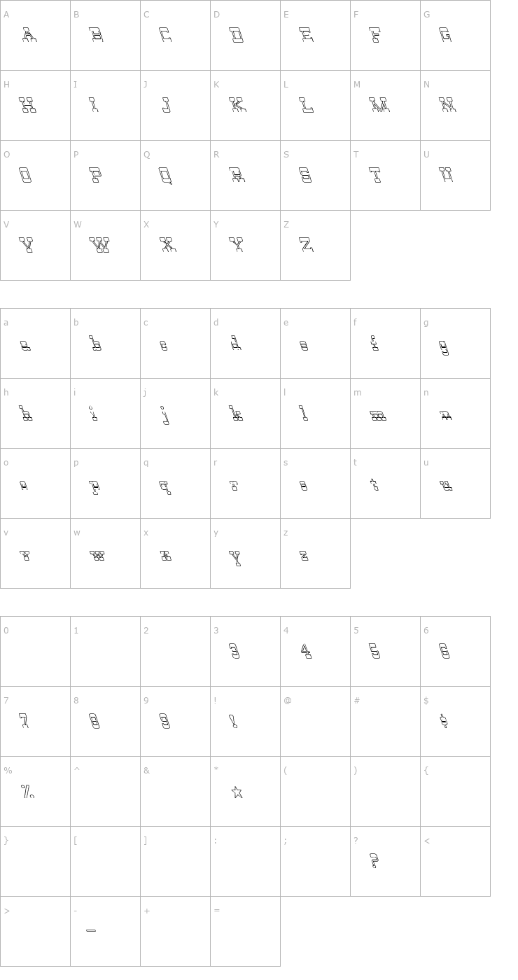 Character Map Wild West Normal Hollow lefti Font