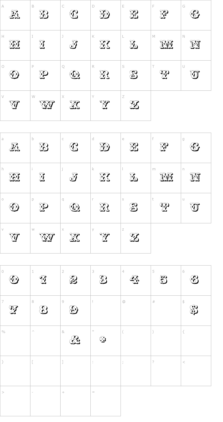 Character Map Wild West Shadow Font