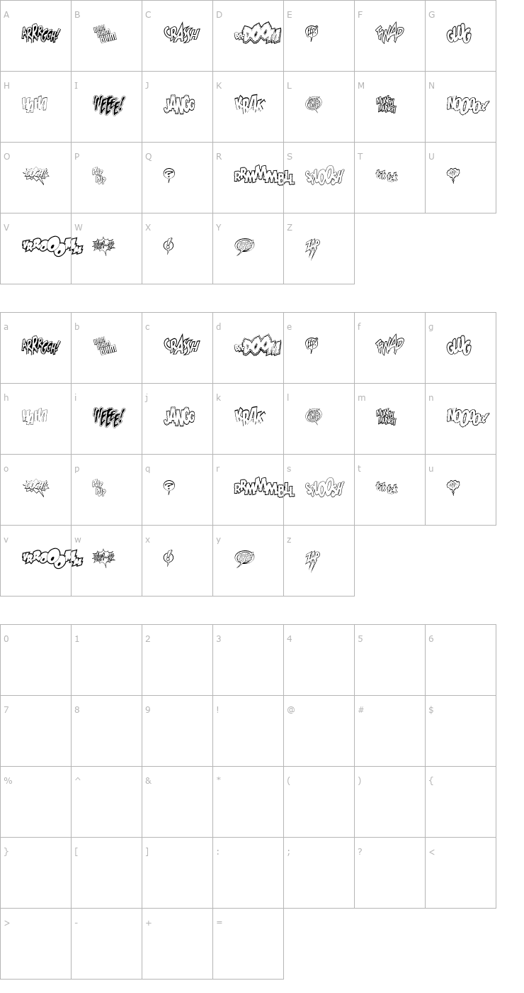 Character Map WildAndCrazySFX Font