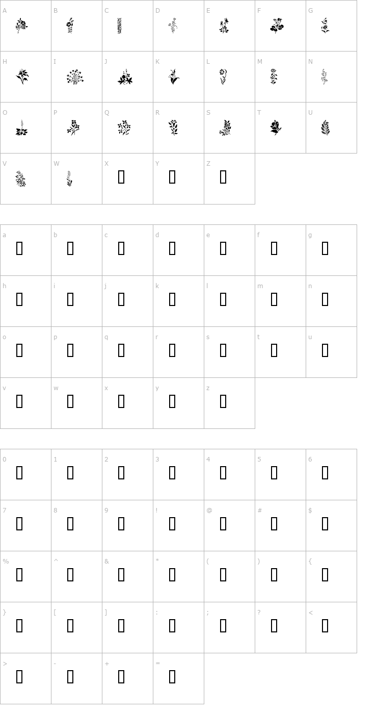 Character Map Wildflowers1 Font