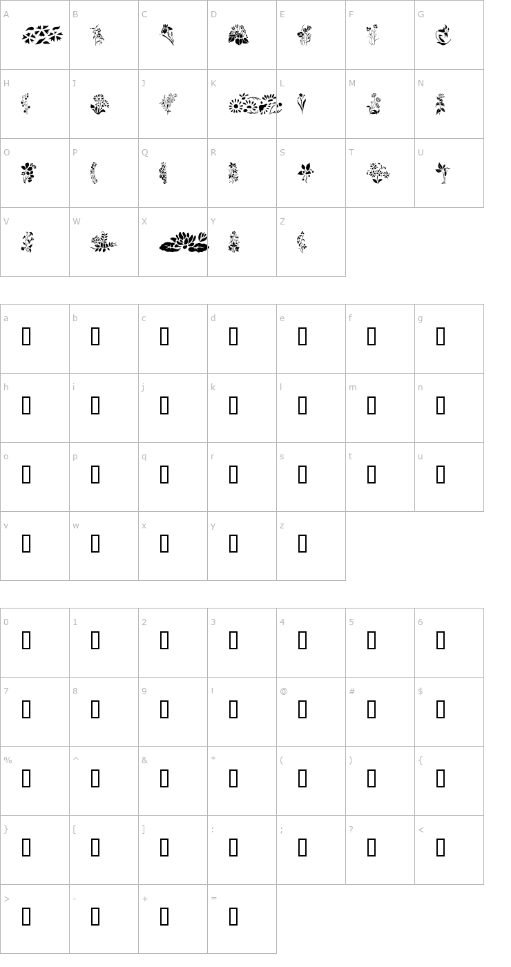 Character Map Wildflowers2 Font
