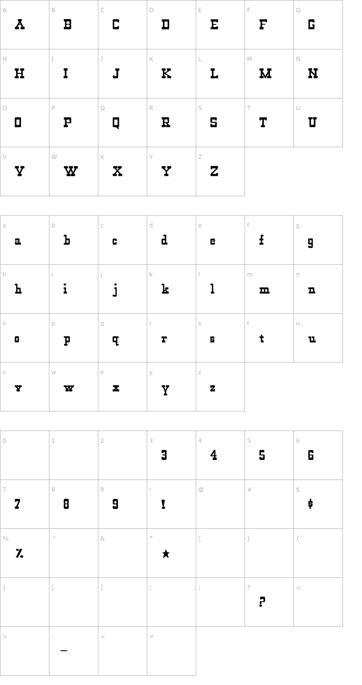 Character Map WildWest-Normal Bold Font
