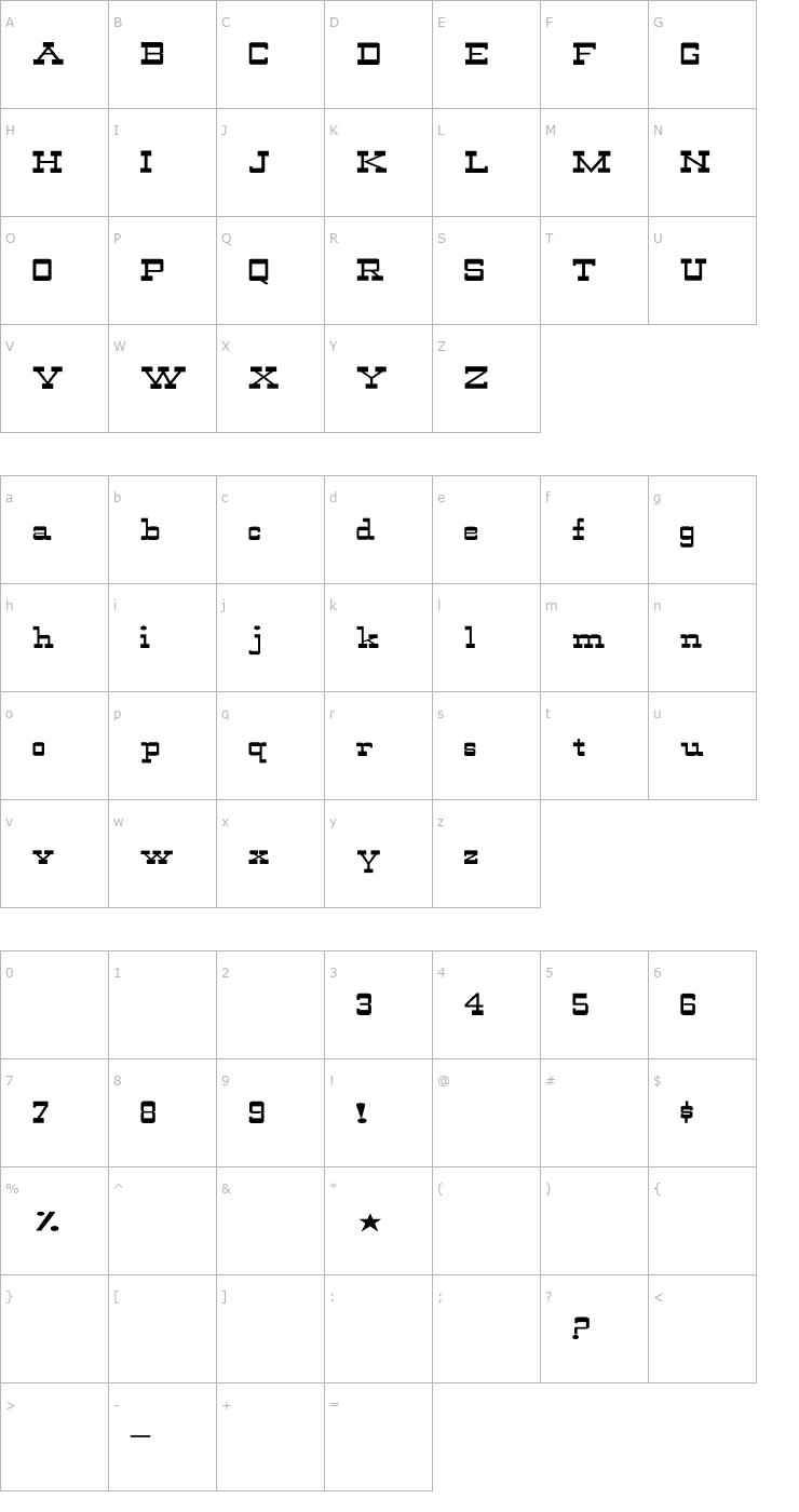 Character Map WildWest-Normal Ex Font