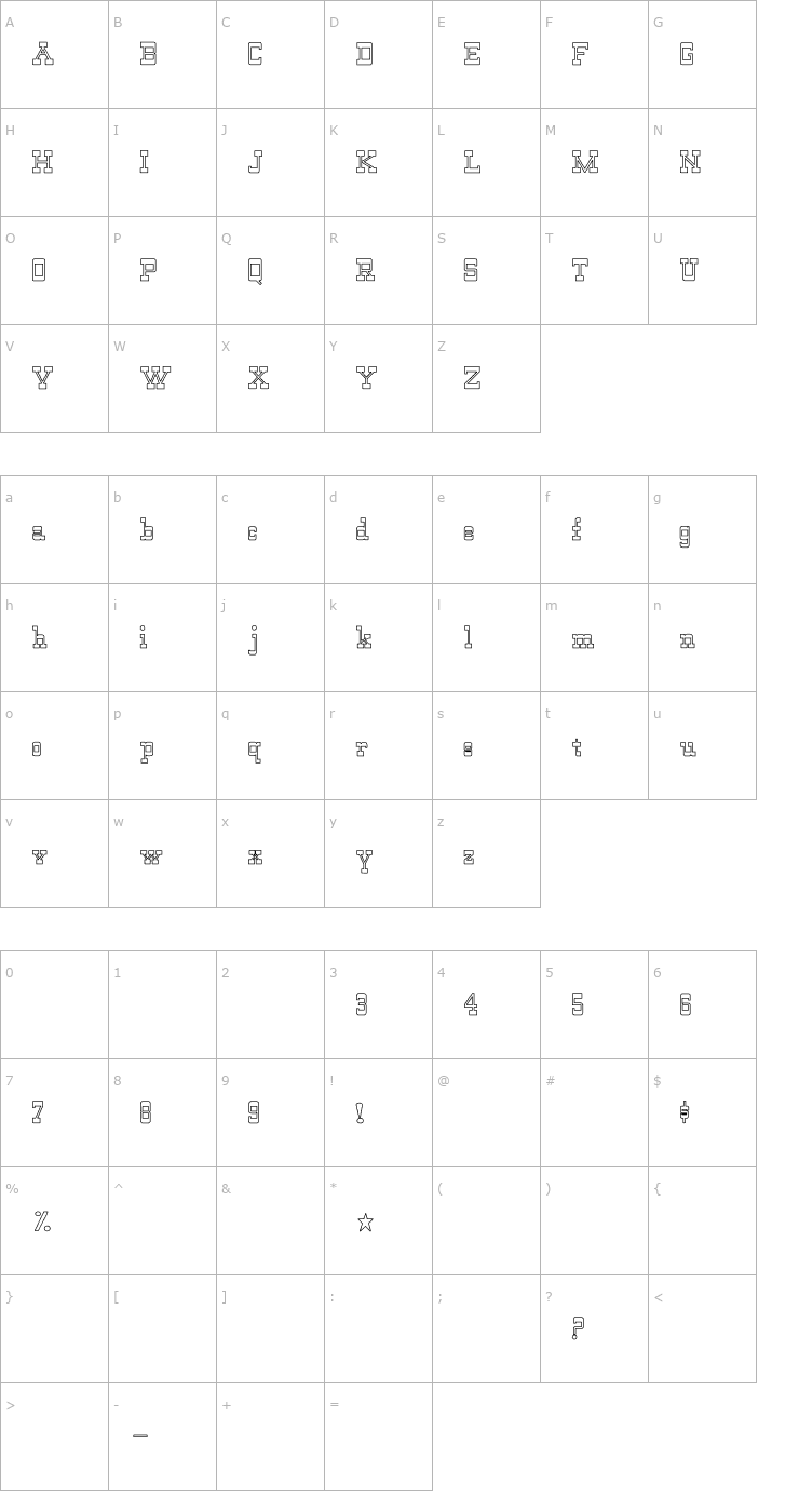 Character Map WildWest-Normal Hollow Font