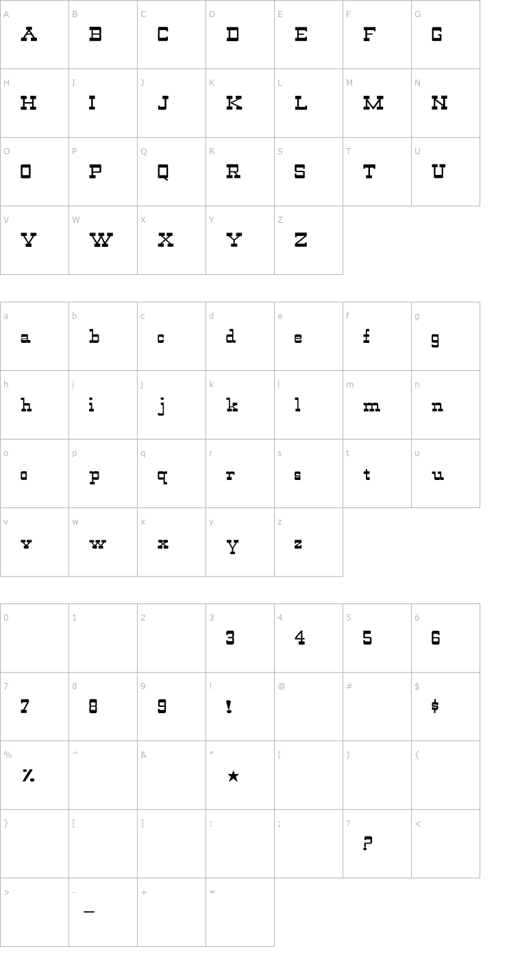 Character Map WildWest-Normal Wd Font