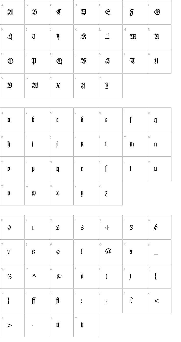 Character Map WilheKliGotDfr Font