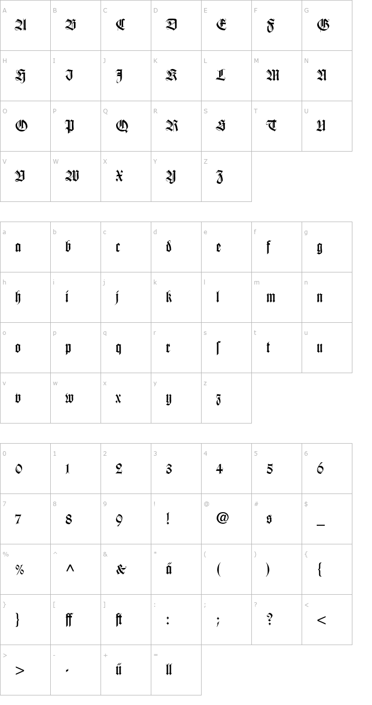 Character Map WilhelmKlingsporGotischDfr Font