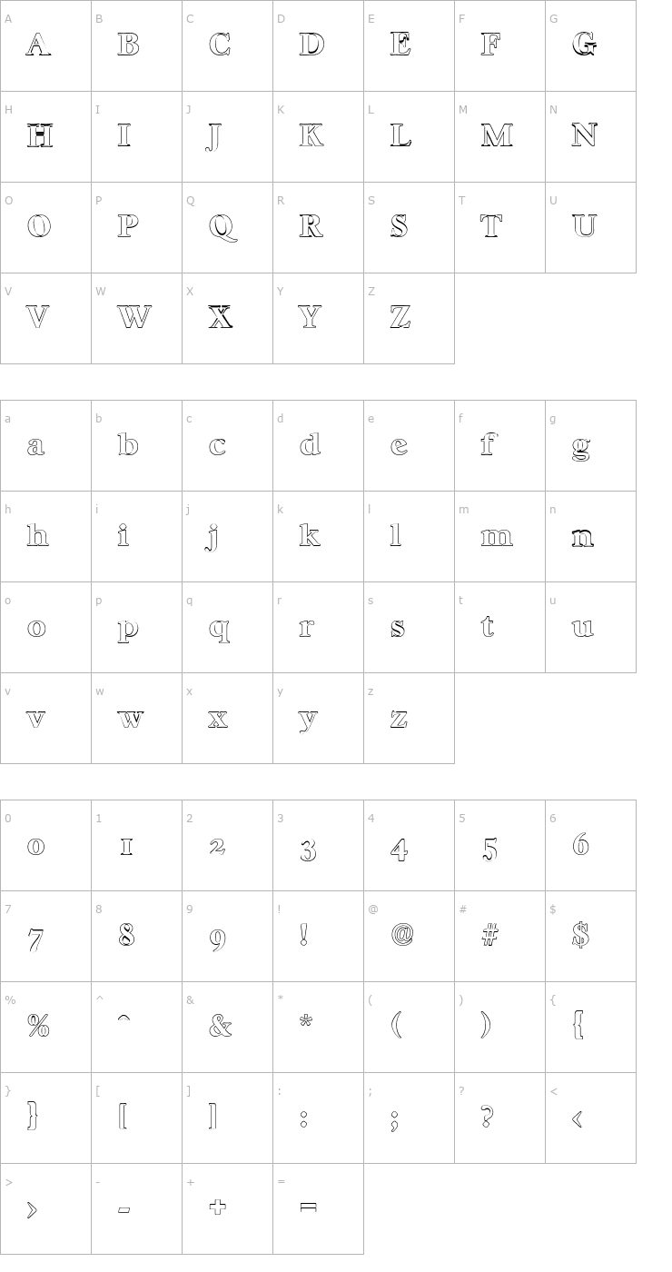 Character Map WilliamBeckerOutline-ExtraBold Font