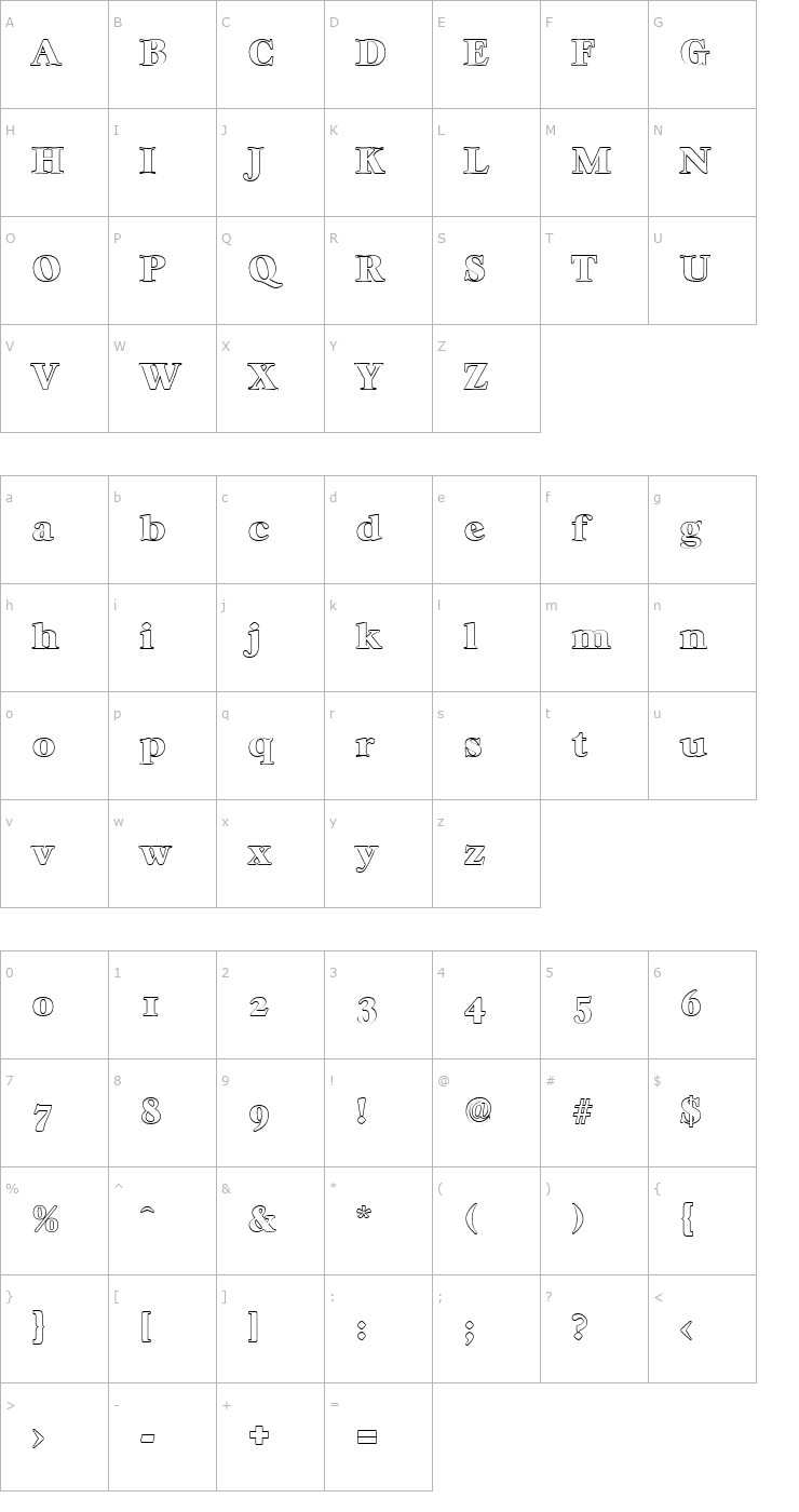 Character Map WilliamBeckerOutline-Heavy-Regular Font