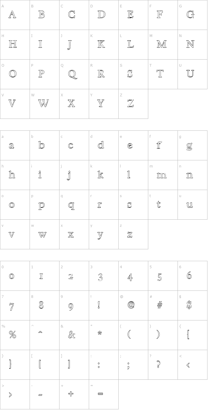 Character Map WilliamBeckerOutline-Light-Regular Font