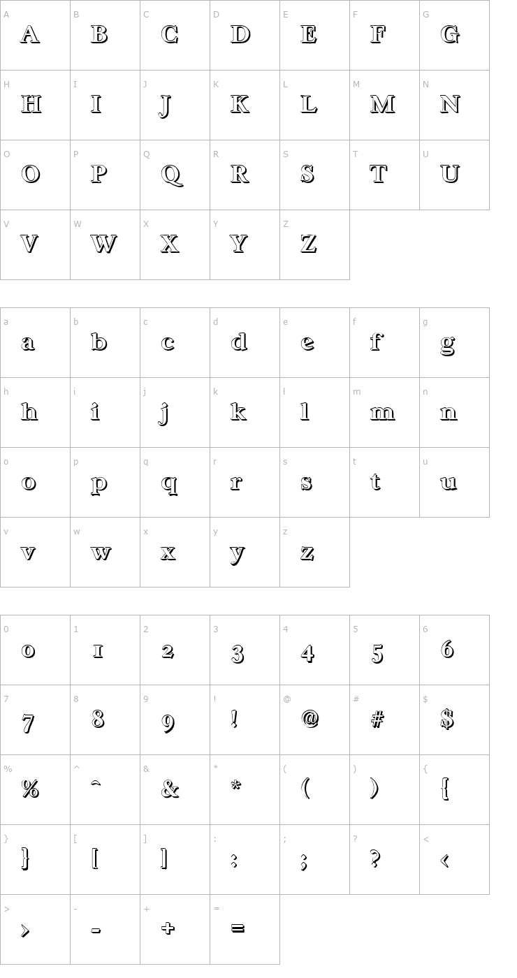 Character Map WilliamBeckerShadow-Bold Font