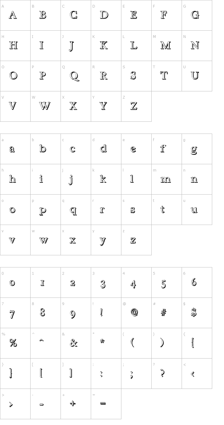 Character Map WilliamBeckerShadow-Light-Regular Font