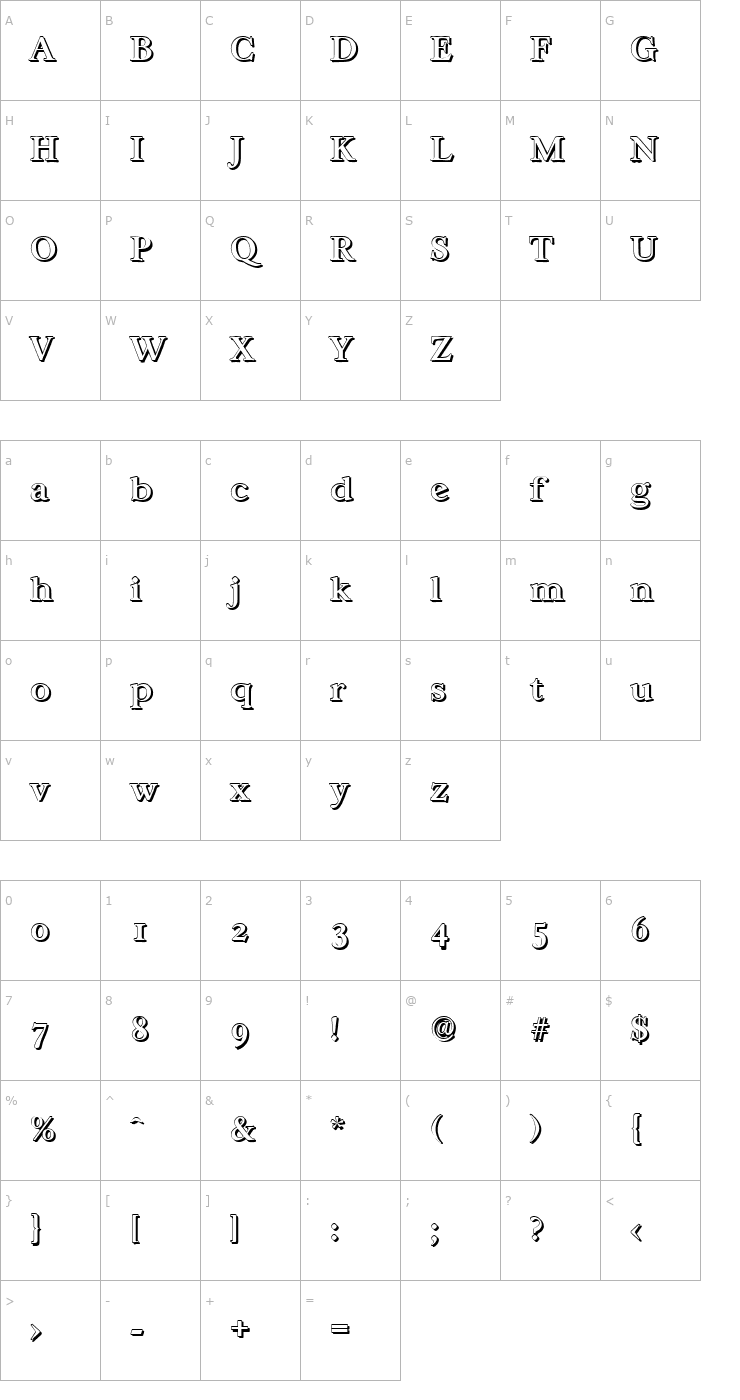 Character Map WilliamBeckerShadow-Medium-Regular Font