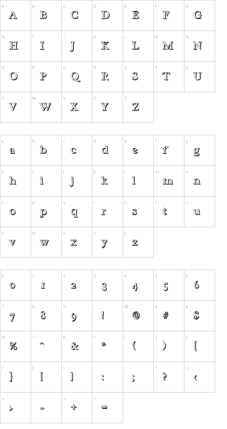 Character Map WilliamBeckerShadow-Regular Font