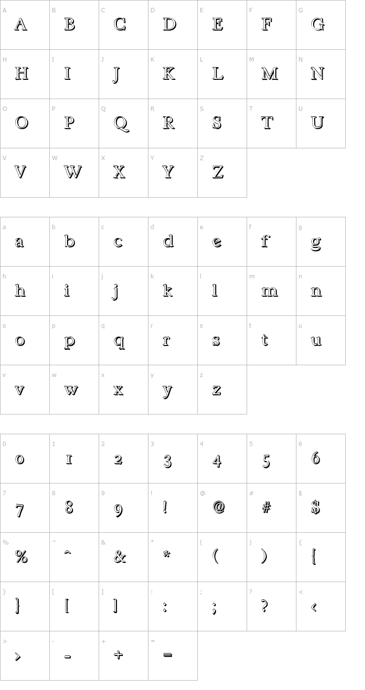 Character Map WilliamBeckerShadow-Xlight-Regular Font