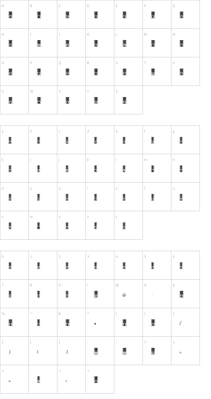 Character Map WilliesPiano Font