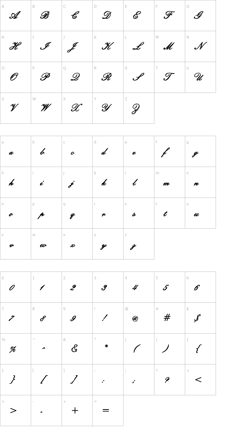 Character Map WindemereScriptSSK Bold Font