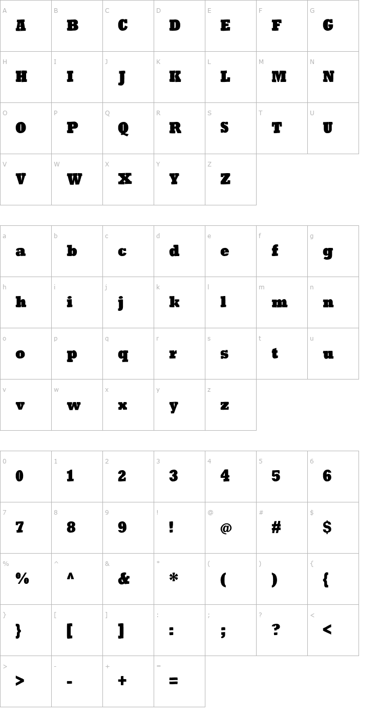 Character Map WindyCitySlab Font