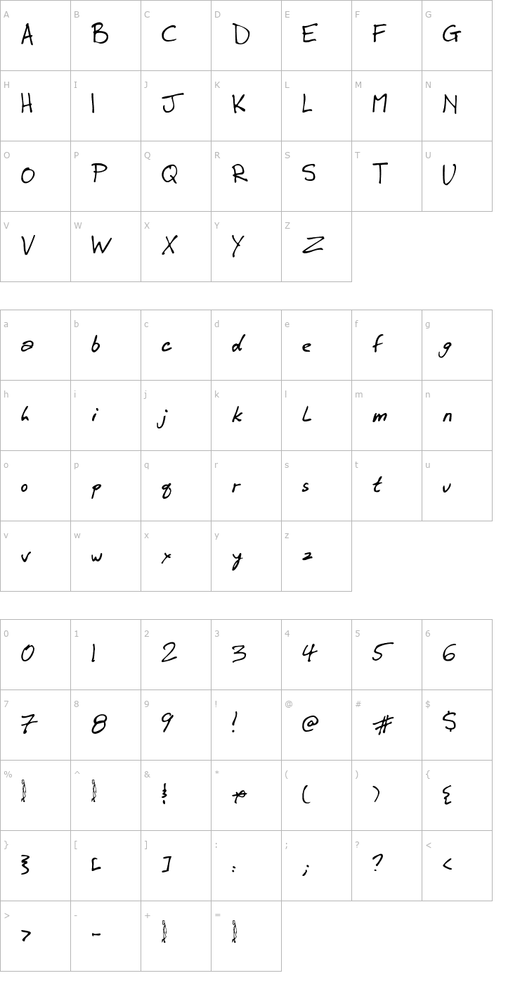 Character Map Winkie Font