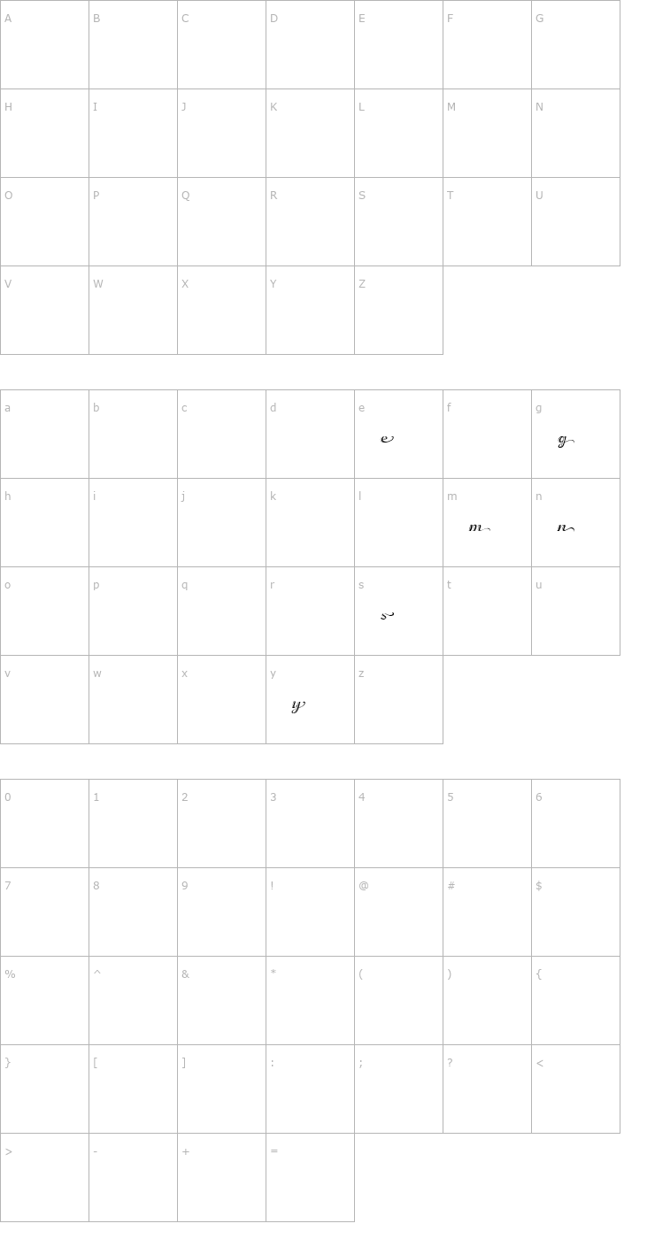 Character Map WinstonScriptAlternates Font